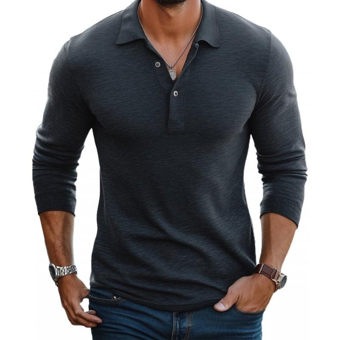 Men's Henley Long-Sleeve Slim-Fit Knit Polo Shirt