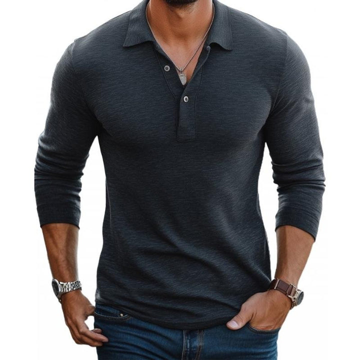 Men's Henley Long-Sleeve Slim-Fit Knit Polo Shirt