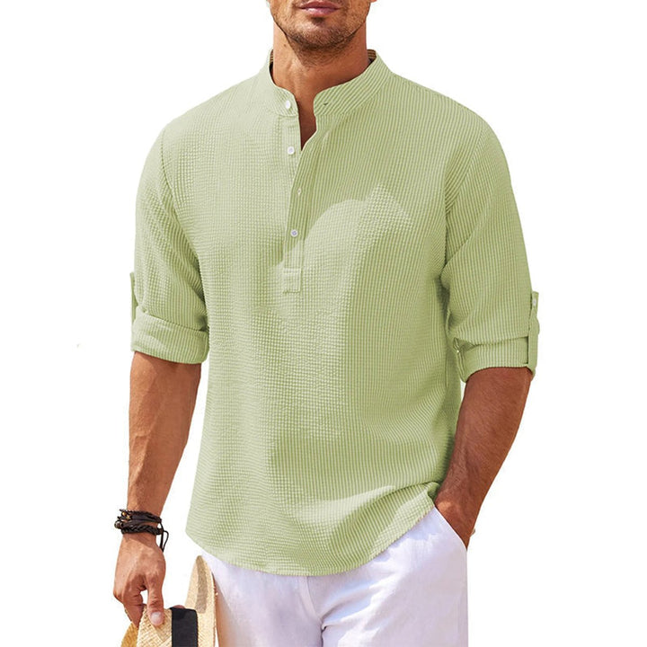 Men's Henley Long-Sleeve Waffle-Knit Half-Button Casual Shirt