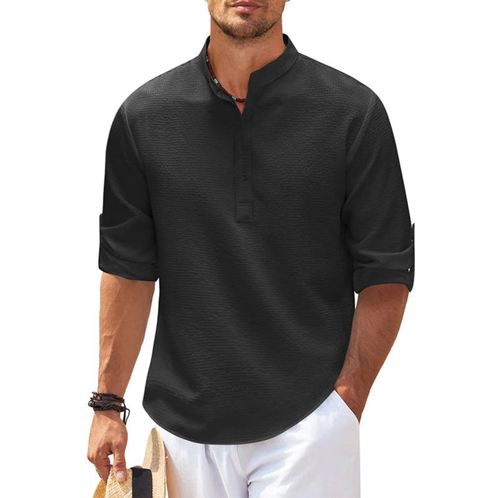 Men's Henley Long-Sleeve Waffle-Knit Half-Button Casual Shirt