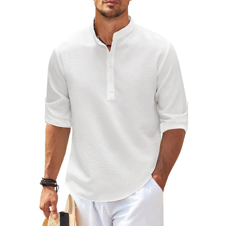 Men's Henley Long-Sleeve Waffle-Knit Half-Button Casual Shirt