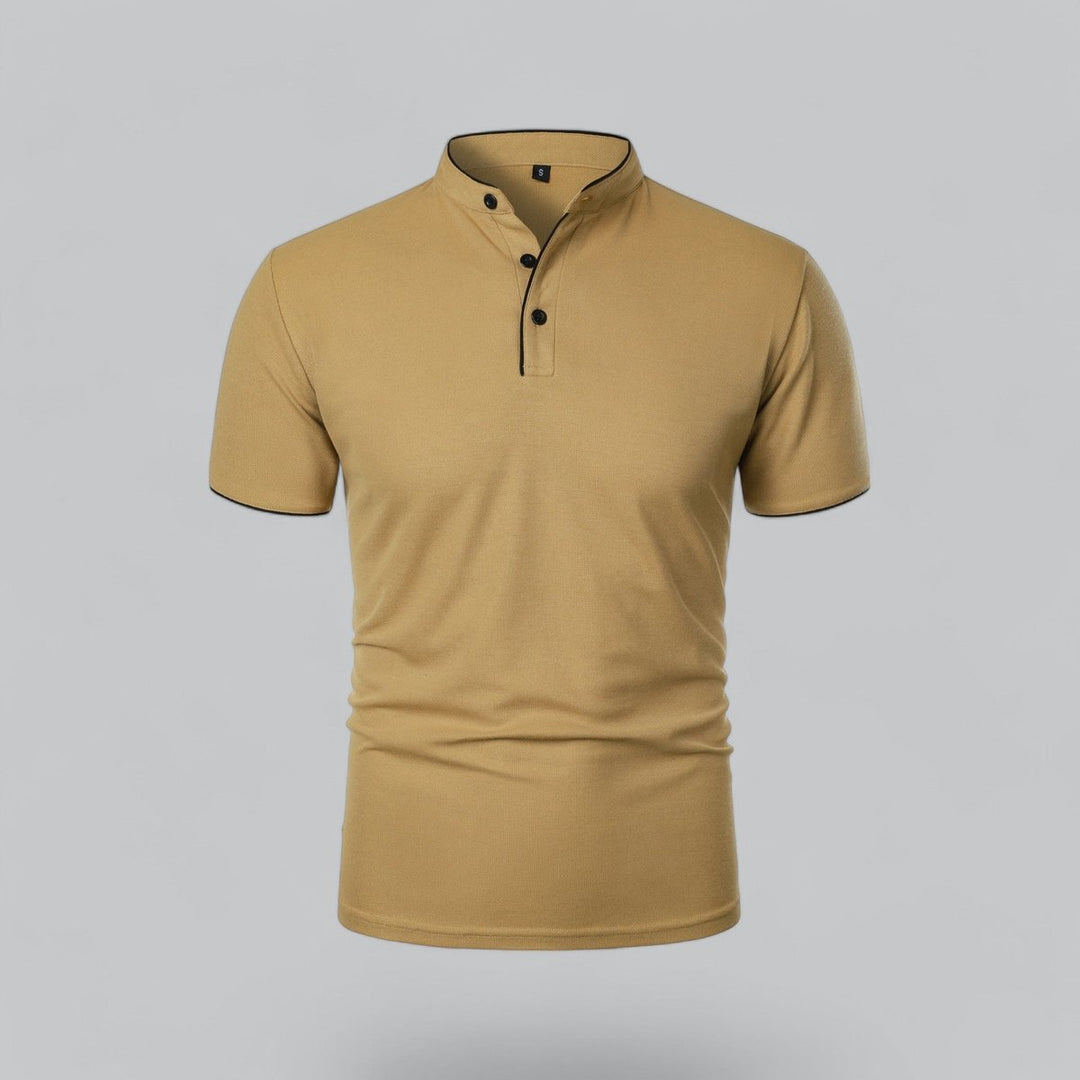 Men's Henley Short-Sleeve Collarless Cotton Polo Shirt