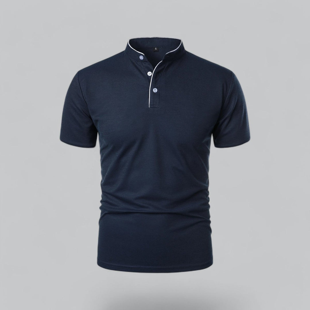 Men's Henley Short-Sleeve Collarless Cotton Polo Shirt