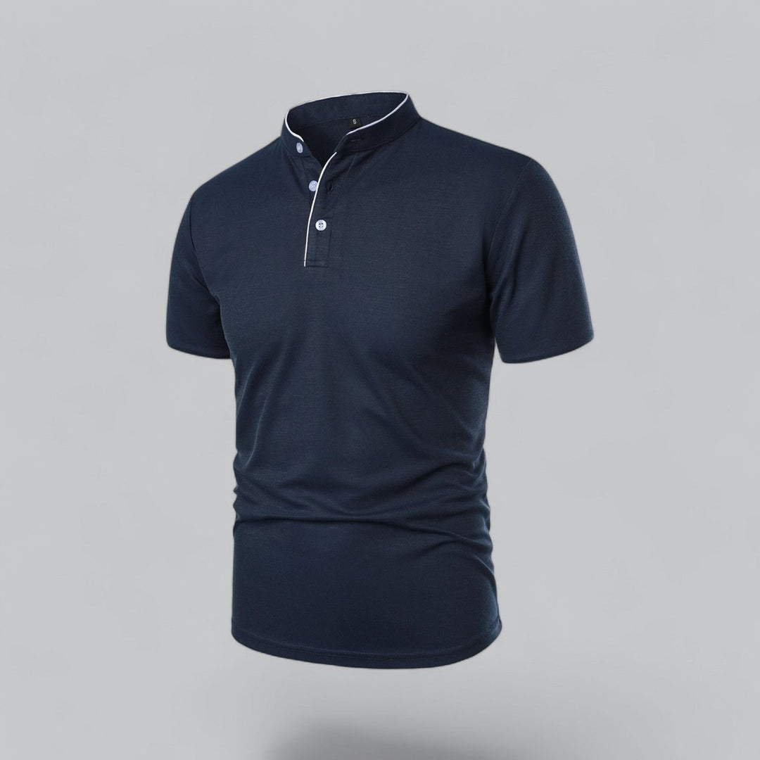 Men's Henley Short-Sleeve Collarless Cotton Polo Shirt