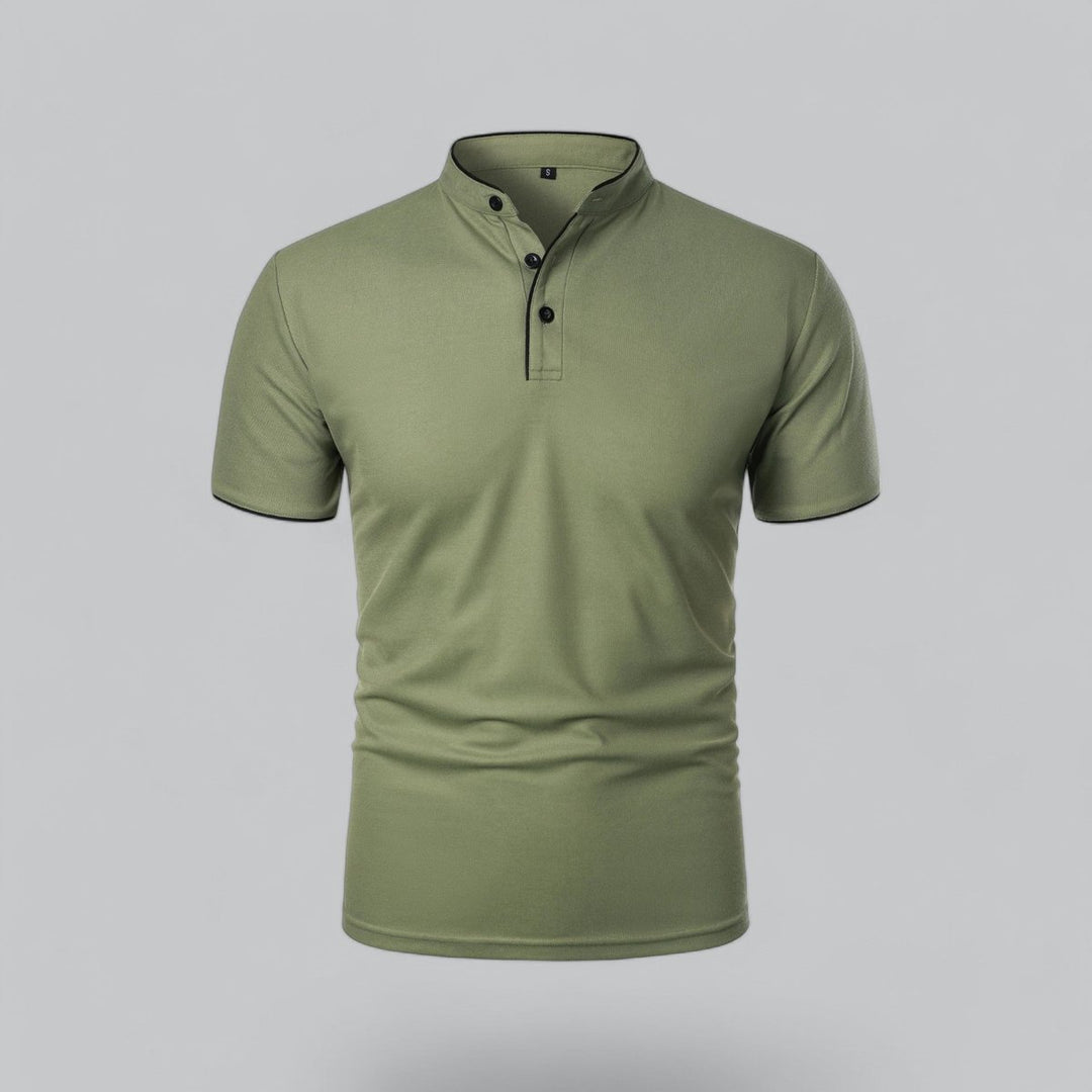 Men's Henley Short-Sleeve Collarless Cotton Polo Shirt