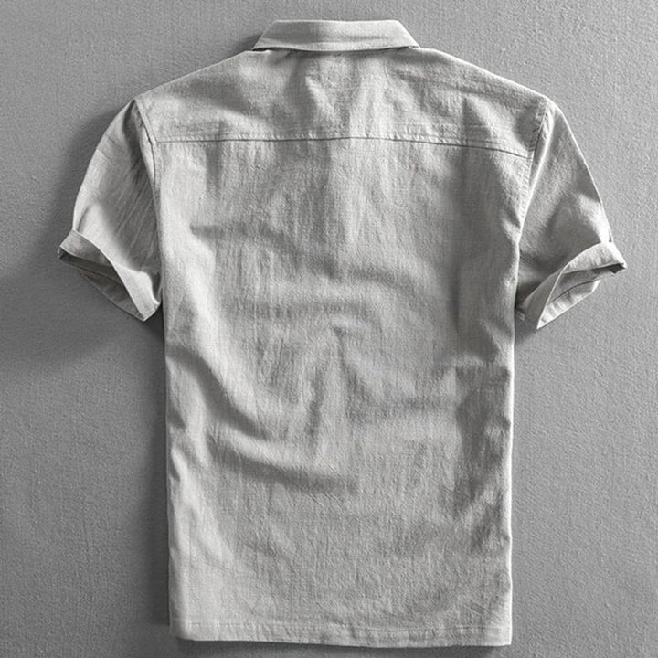 Mens Henley Short-Sleeve Linen Polo Shirt Three-Button Collar