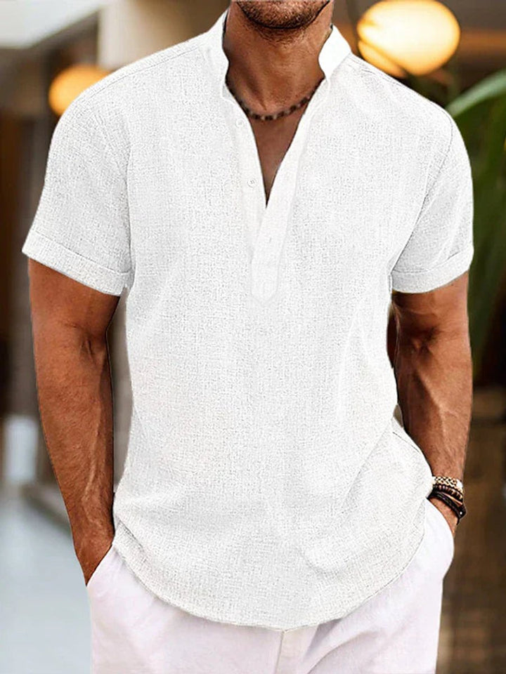 Men's Henley Short-Sleeve Linen Shirt Relaxed Summer Top