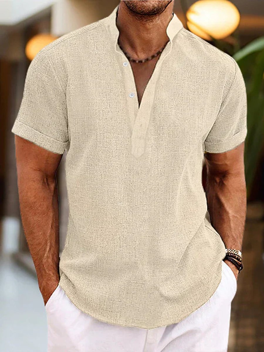 Men's Henley Short-Sleeve Linen Shirt Relaxed Summer Top