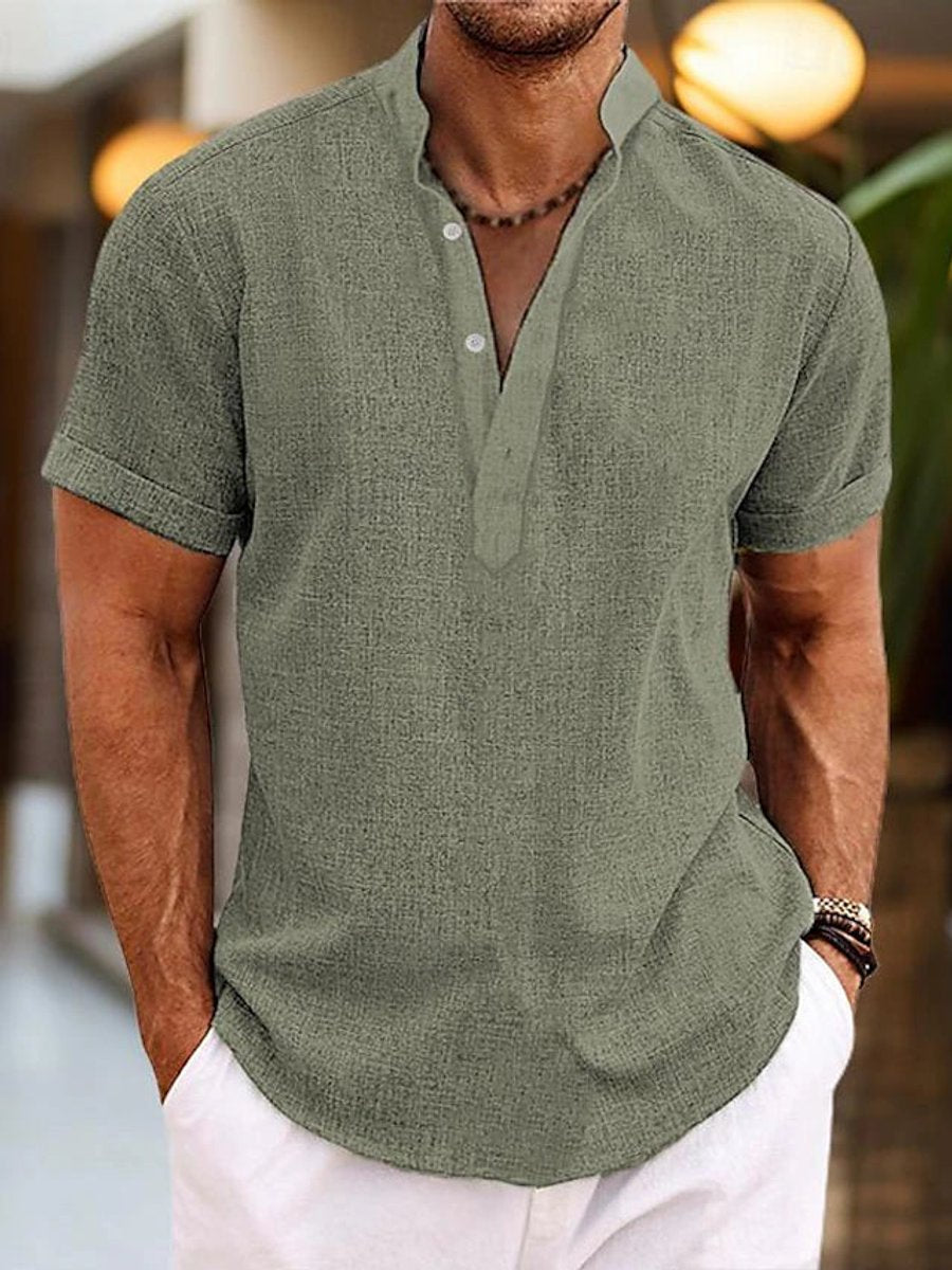 Men's Henley Short-Sleeve Linen Shirt Relaxed Summer Top