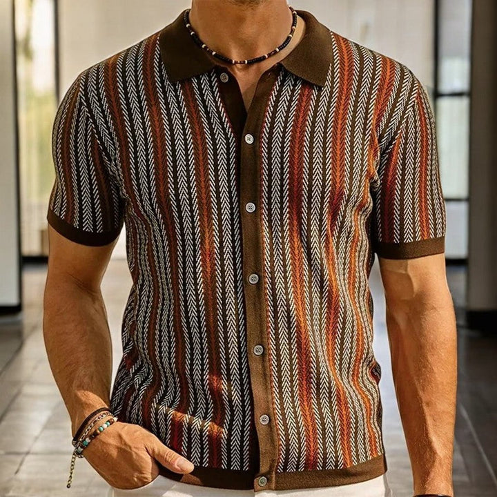 Men's Herringbone Knit Button-Down Short Sleeve Shirt