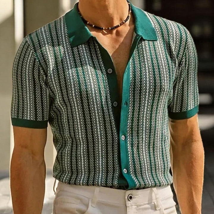 Men's Herringbone Knit Button-Down Short Sleeve Shirt