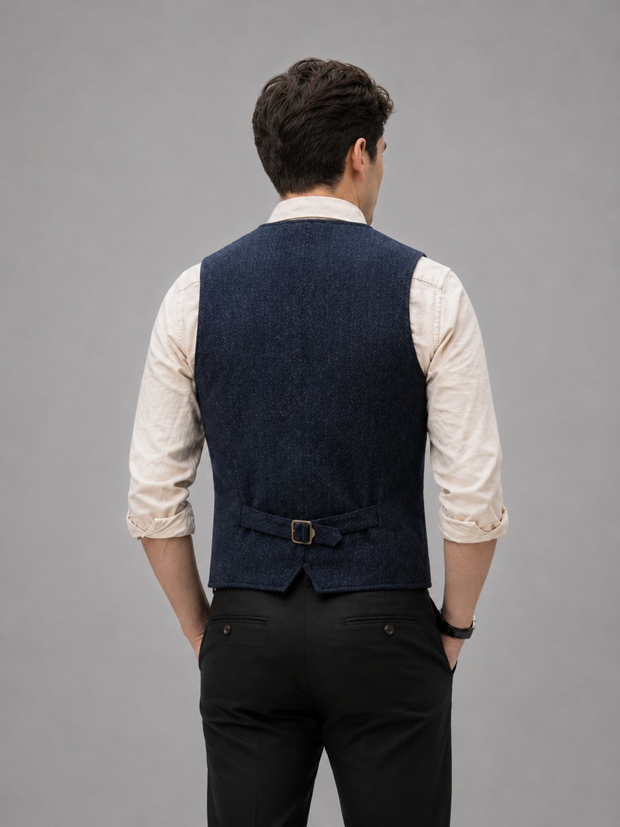 Men's Herringbone Tweed Tailored Button-Front Waistcoat
