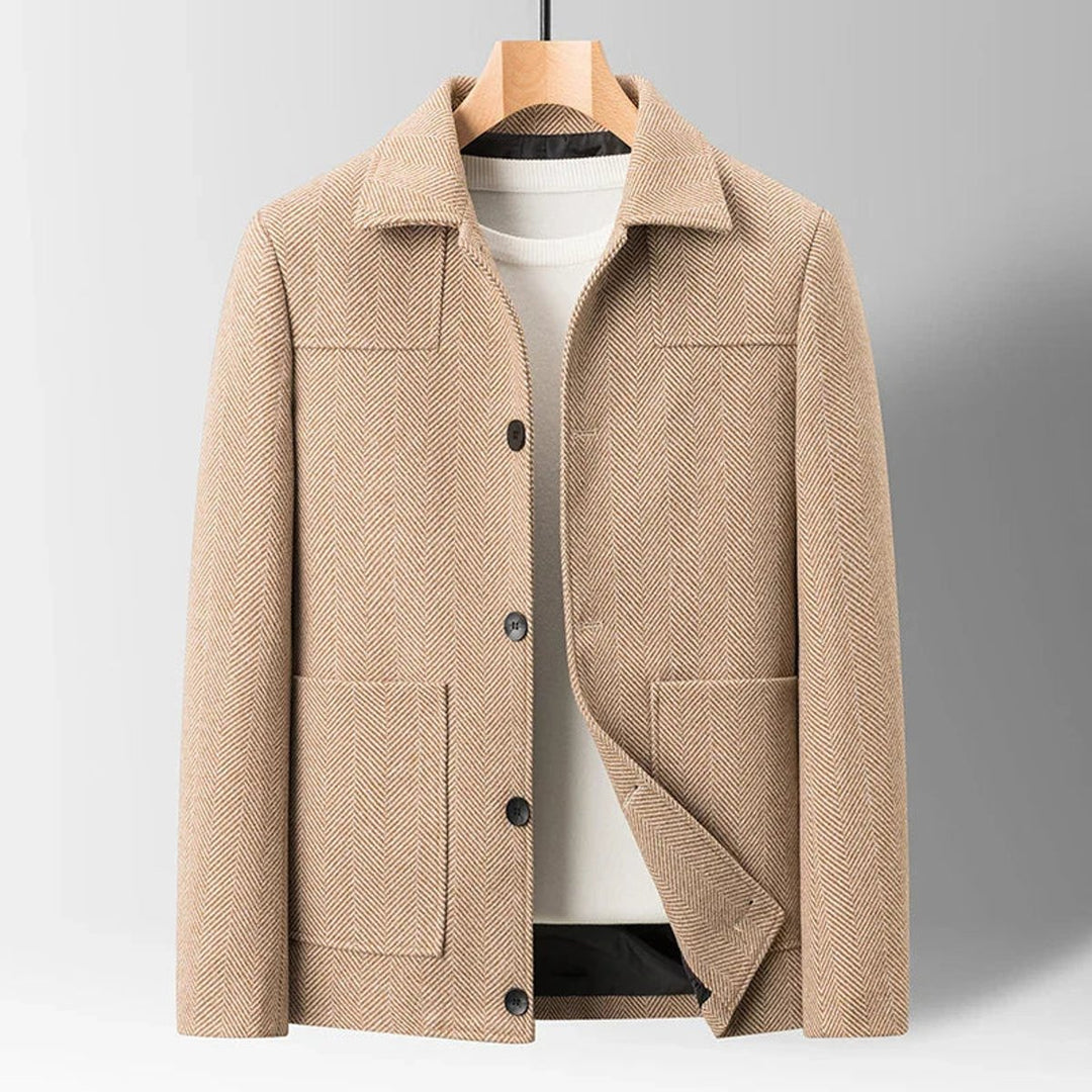 Mens Herringbone Wool-Blend Button-Up Jacket Coat