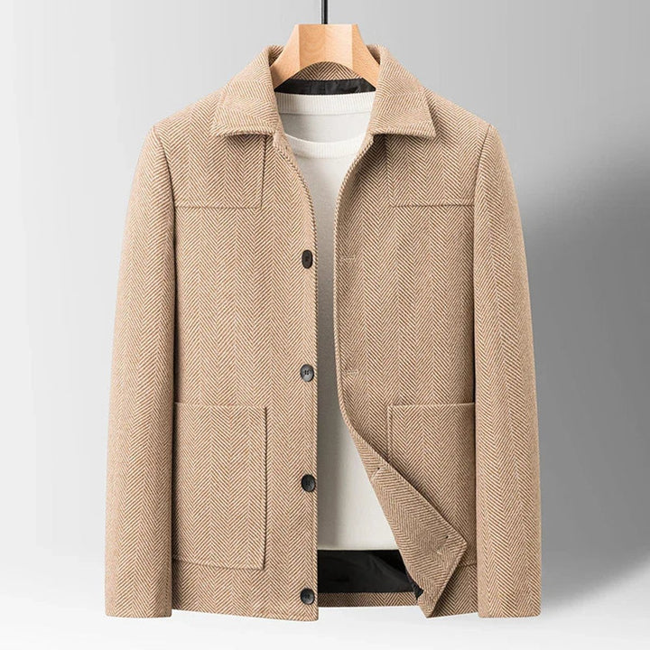Mens Herringbone Wool-Blend Button-Up Jacket Coat