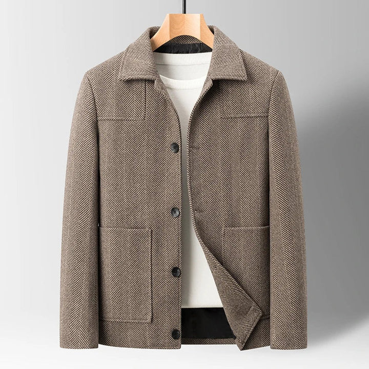 Mens Herringbone Wool-Blend Button-Up Jacket Coat