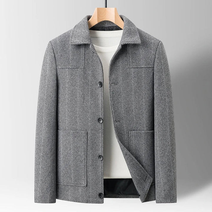 Mens Herringbone Wool-Blend Button-Up Jacket Coat