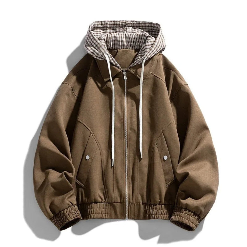 Men's Hooded Bomber Jacket Plaid-Lined Zip-Up Coat