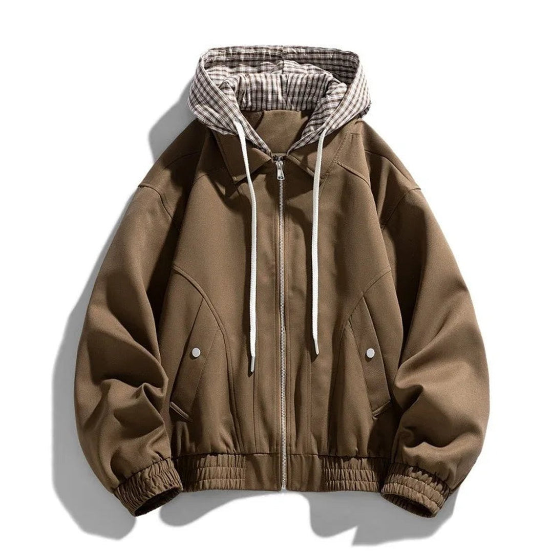 Men's Hooded Bomber Jacket Plaid-Lined Zip-Up Coat