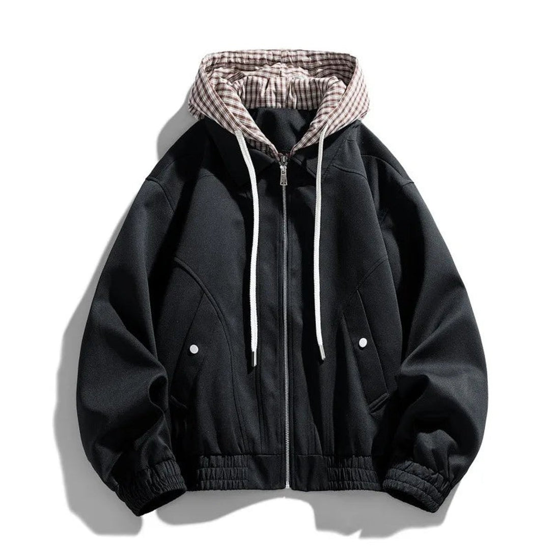 Men's Hooded Bomber Jacket Plaid-Lined Zip-Up Coat