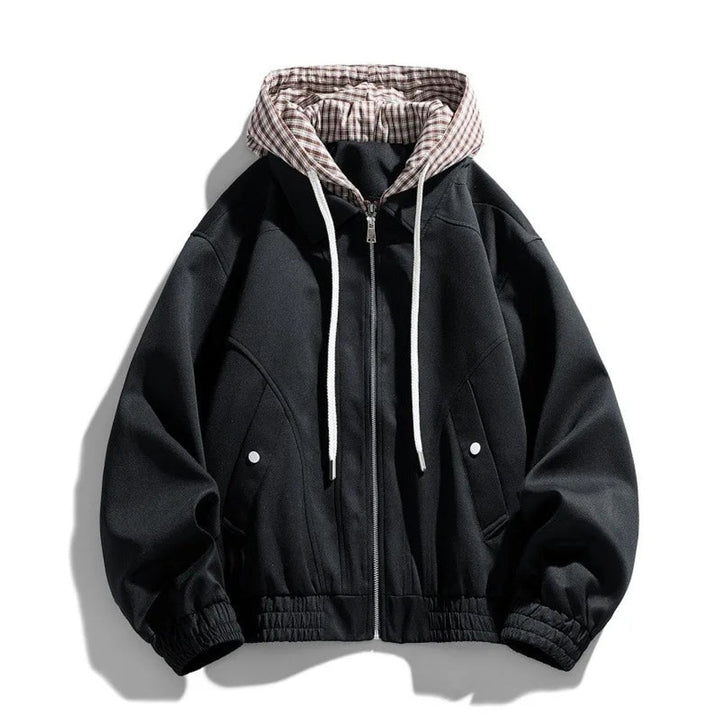 Men's Hooded Bomber Jacket Plaid-Lined Zip-Up Coat