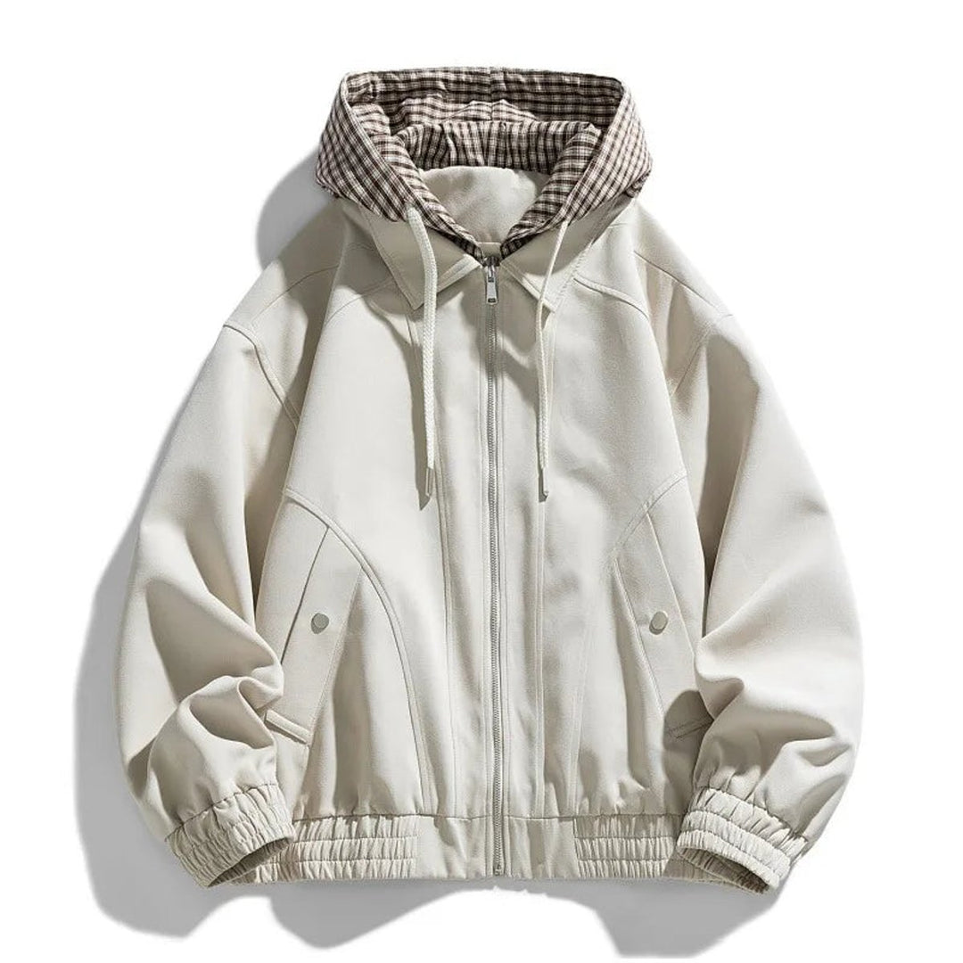 Men's Hooded Bomber Jacket Plaid-Lined Zip-Up Coat