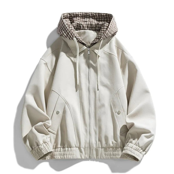 Men's Hooded Bomber Jacket Plaid-Lined Zip-Up Coat