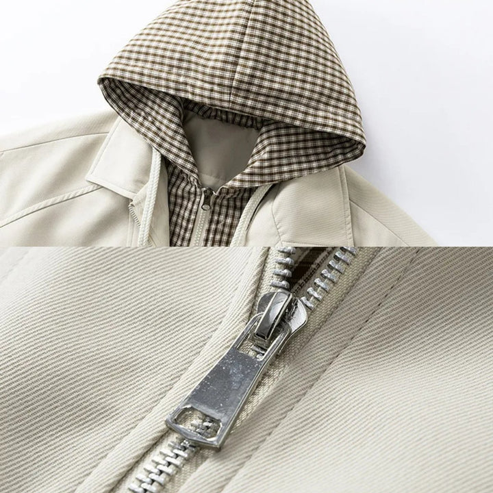 Men's Hooded Bomber Jacket Plaid-Lined Zip-Up Coat