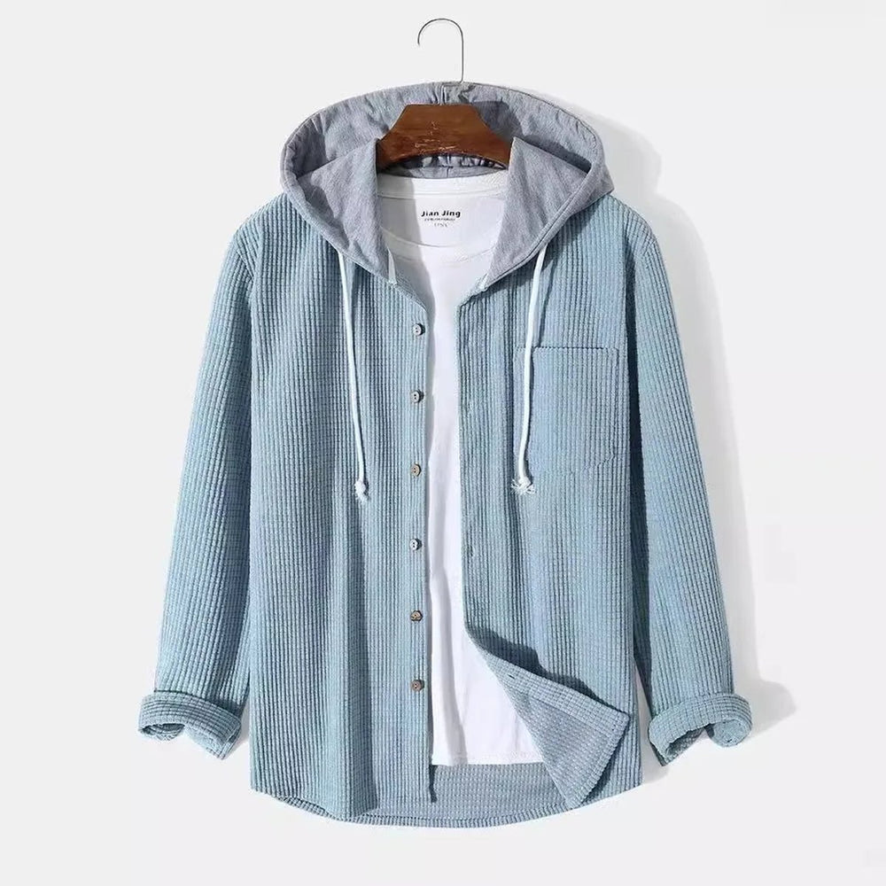 Mens Hooded Button-Front Corduroy Cardigan Jumper