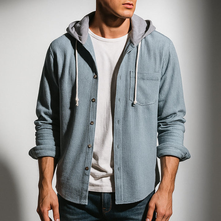 Mens Hooded Button-Front Corduroy Cardigan Jumper