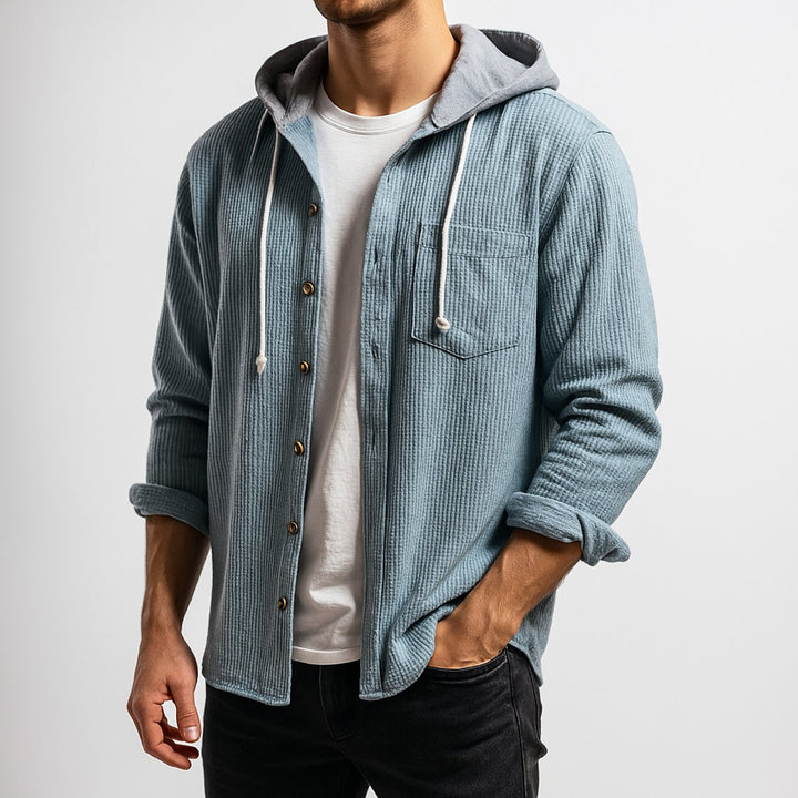 Mens Hooded Button-Front Corduroy Cardigan Jumper