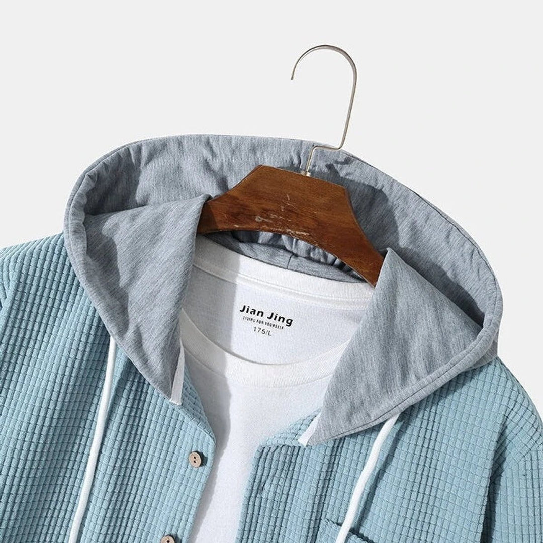 Mens Hooded Button-Front Corduroy Cardigan Jumper