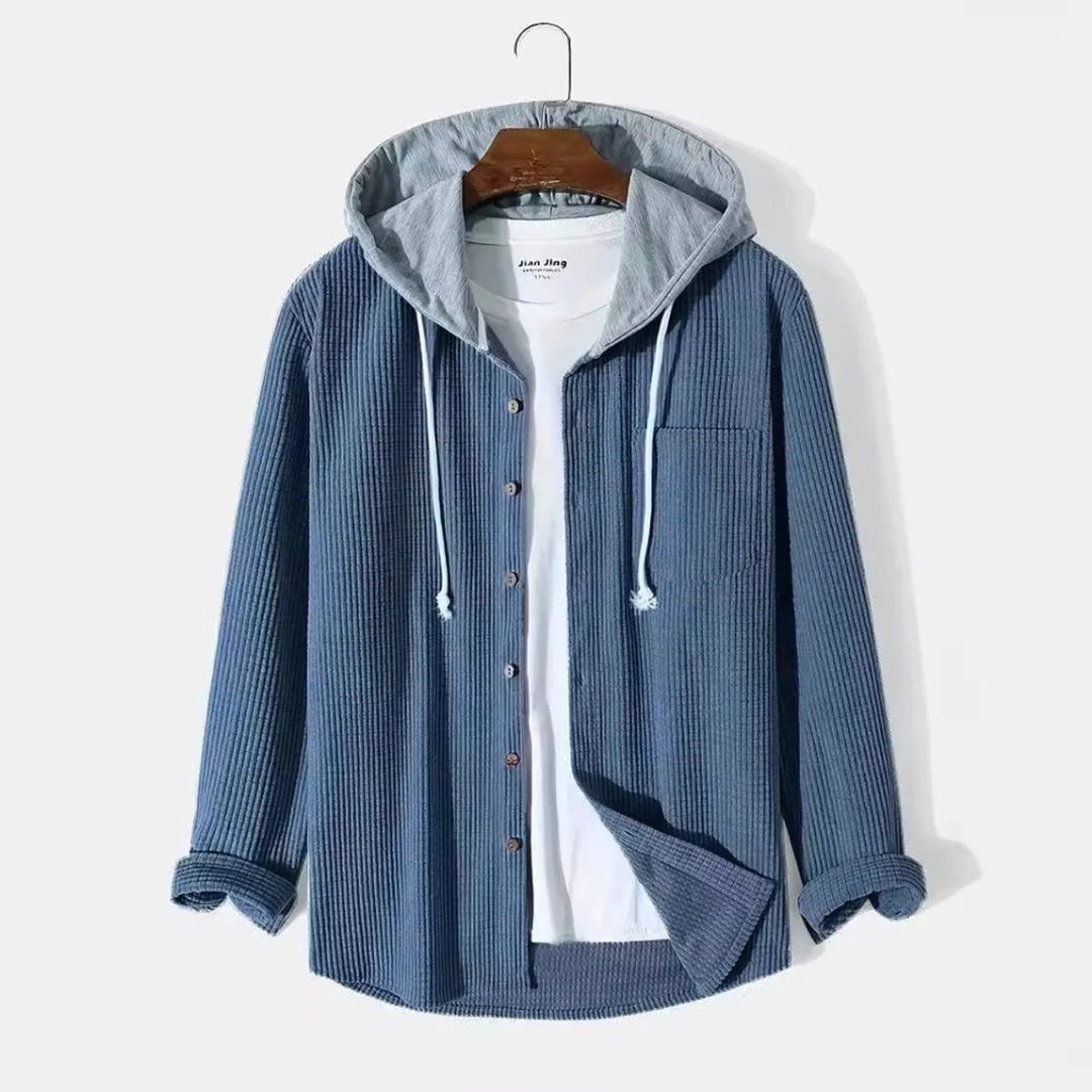 Mens Hooded Button-Front Corduroy Cardigan Jumper