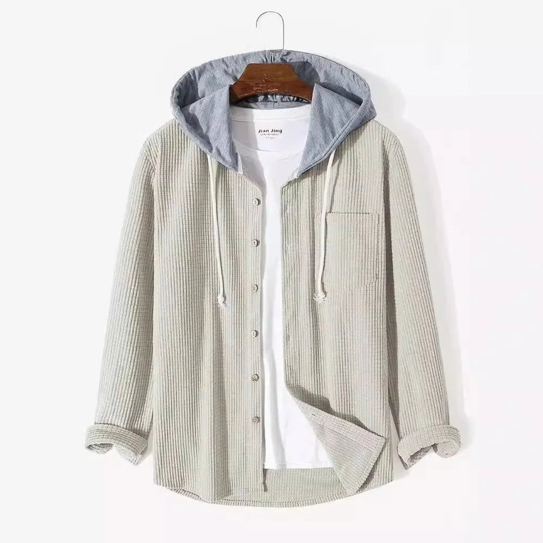 Mens Hooded Button-Front Corduroy Cardigan Jumper