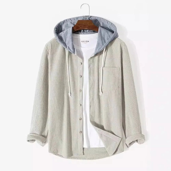 Mens Hooded Button-Front Corduroy Cardigan Jumper
