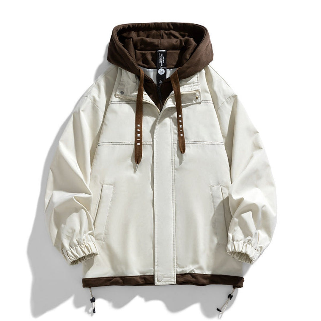 Men's Hooded Contrast-Trim Relaxed Fit Bomber Jacket Coat