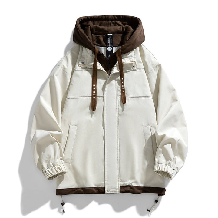 Men's Hooded Contrast-Trim Relaxed Fit Bomber Jacket Coat