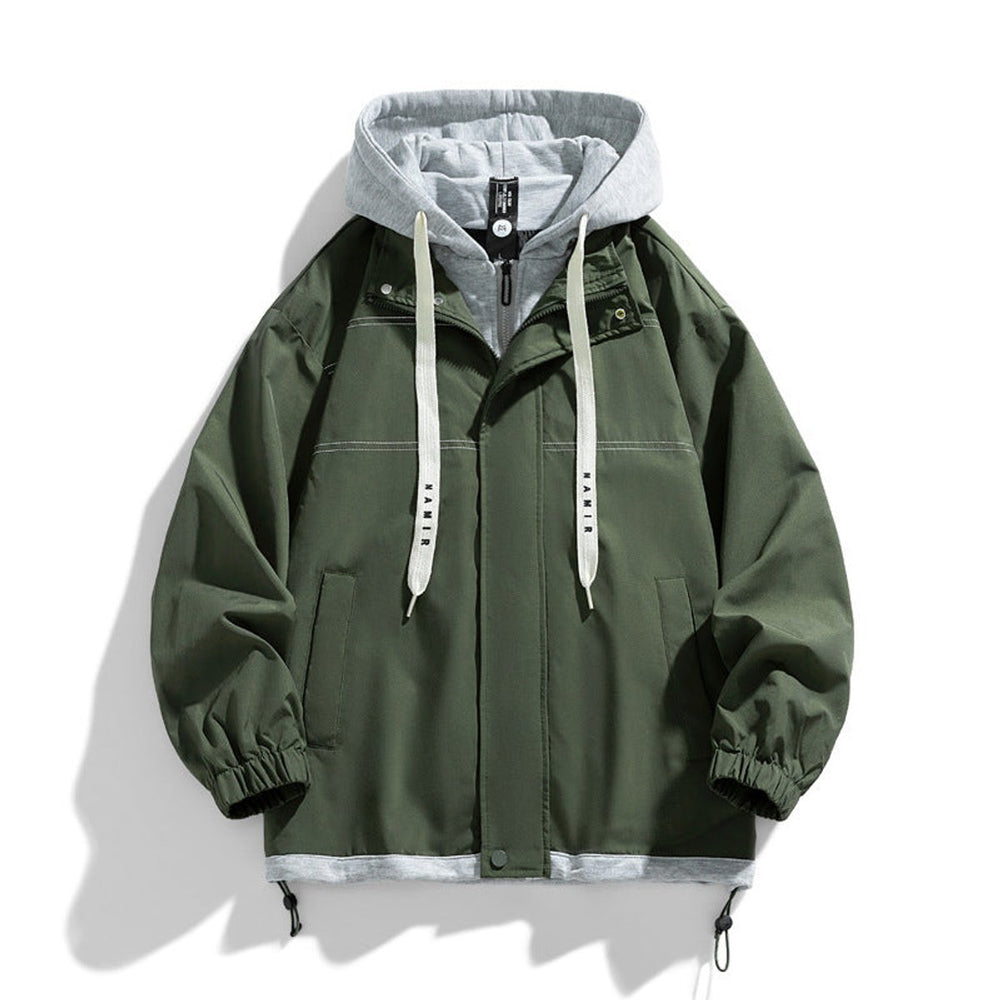 Men's Hooded Contrast-Trim Relaxed Fit Bomber Jacket Coat