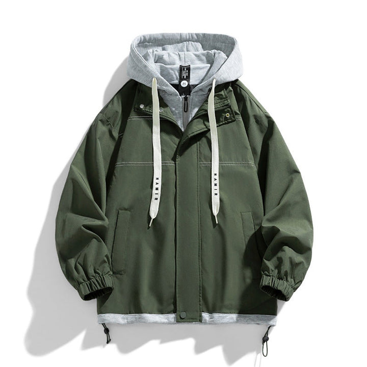 Men's Hooded Contrast-Trim Relaxed Fit Bomber Jacket Coat