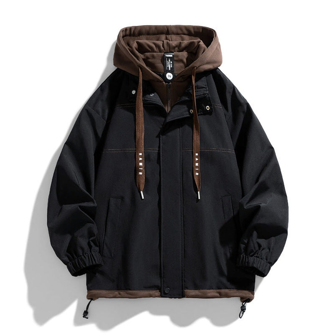 Men's Hooded Contrast-Trim Relaxed Fit Bomber Jacket Coat