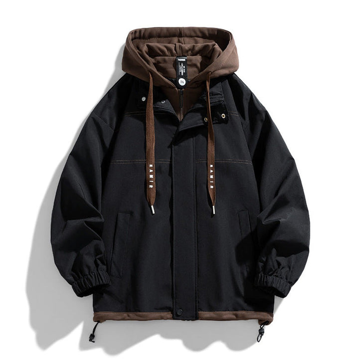 Men's Hooded Contrast-Trim Relaxed Fit Bomber Jacket Coat
