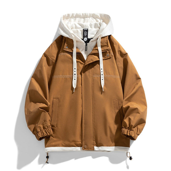Men's Hooded Contrast-Trim Relaxed Fit Bomber Jacket Coat