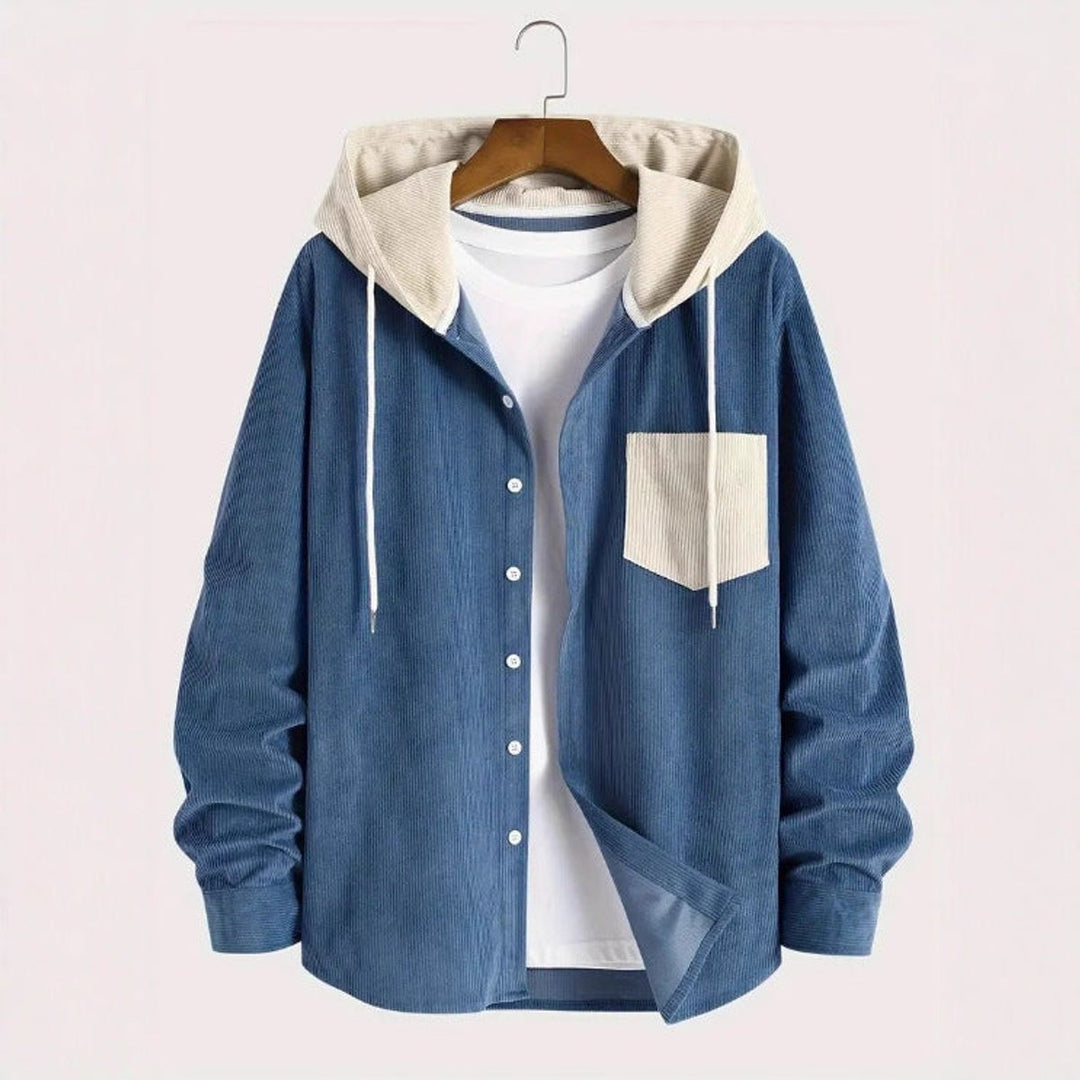 Mens Hooded Corduroy Button-Through Zip Hoodie Overshirt