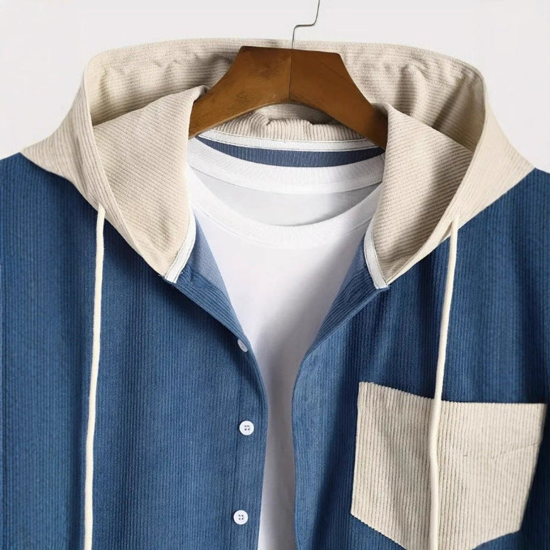 Mens Hooded Corduroy Button-Through Zip Hoodie Overshirt