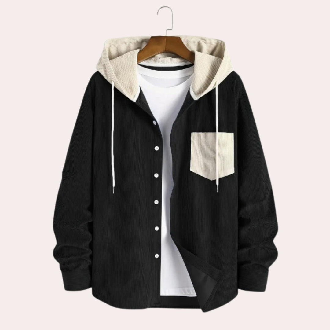 Mens Hooded Corduroy Button-Through Zip Hoodie Overshirt