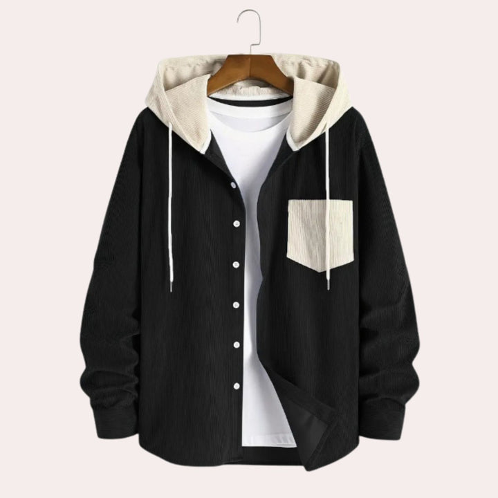 Mens Hooded Corduroy Button-Through Zip Hoodie Overshirt