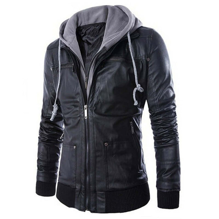 Men's Hooded Faux Leather Bomber Jacket Regular Fit