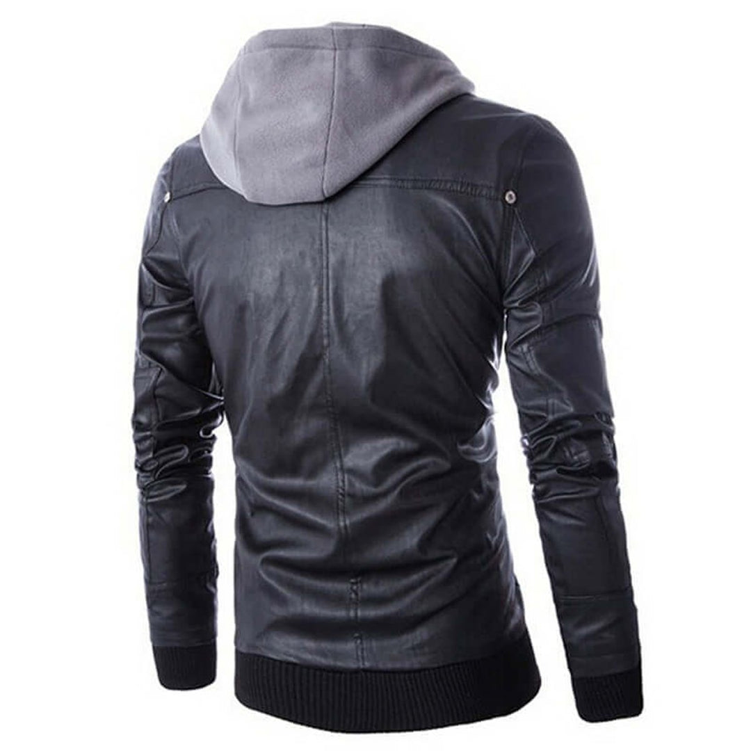 Men's Hooded Faux Leather Bomber Jacket Regular Fit