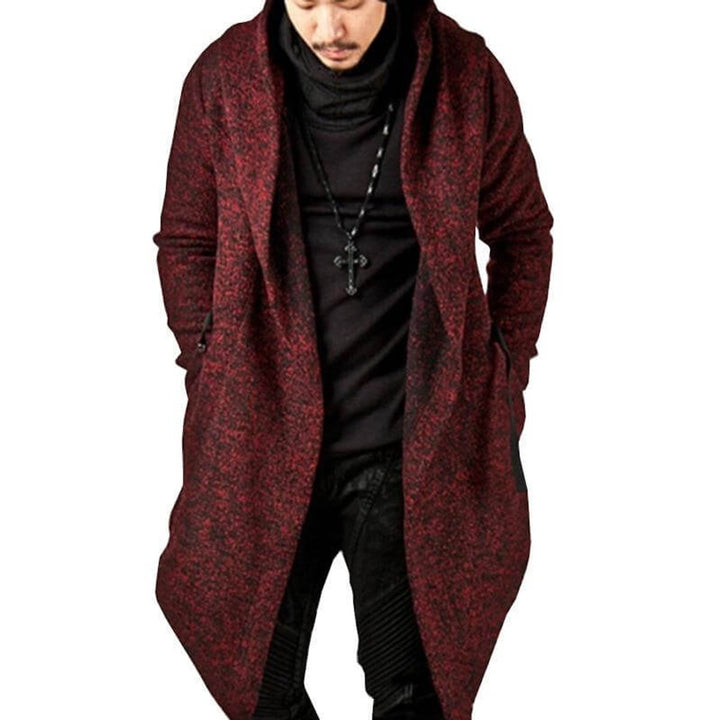 Men's Hooded Long-Line Open-Front Knit Cardigan Jacket
