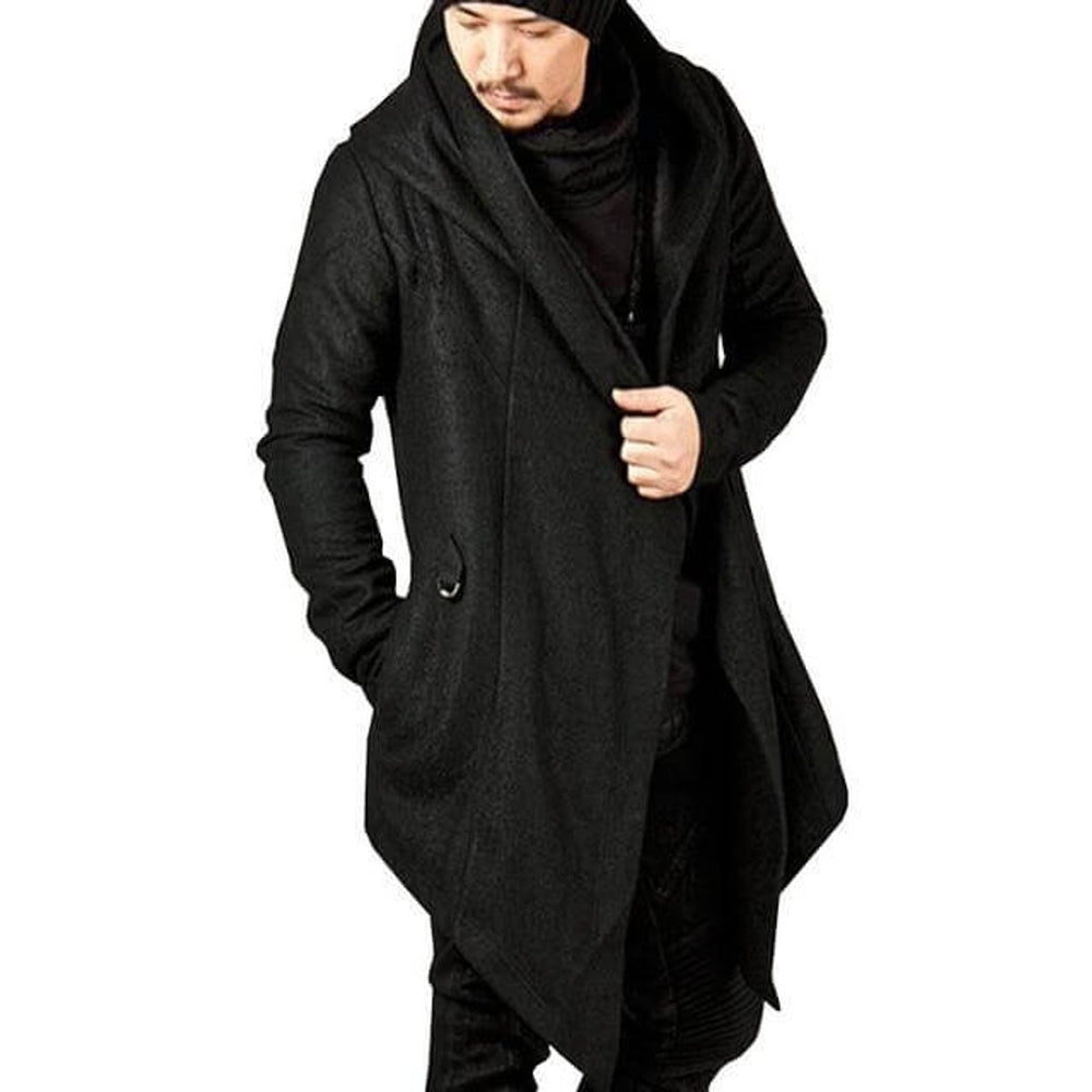Men's Hooded Long-Line Open-Front Knit Cardigan Jacket