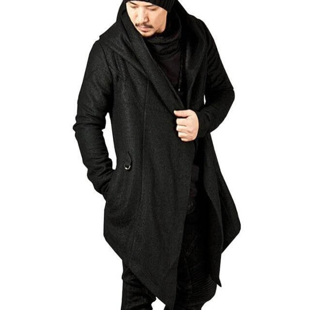 Men's Hooded Long-Line Open-Front Knit Cardigan Jacket
